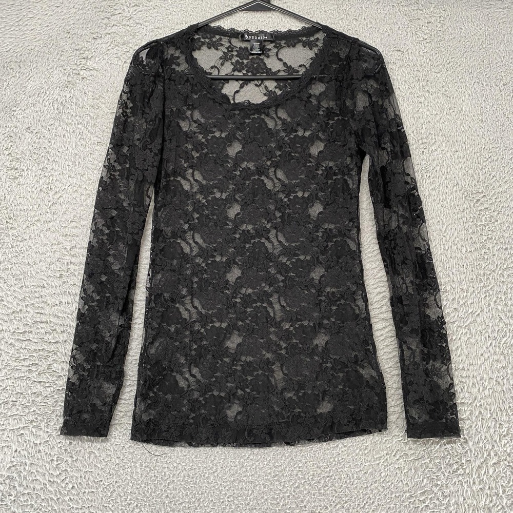 Bozzolo Lace Top Womens Medium Black Sheer Floral Y2K Layering Goth Whimsigoth